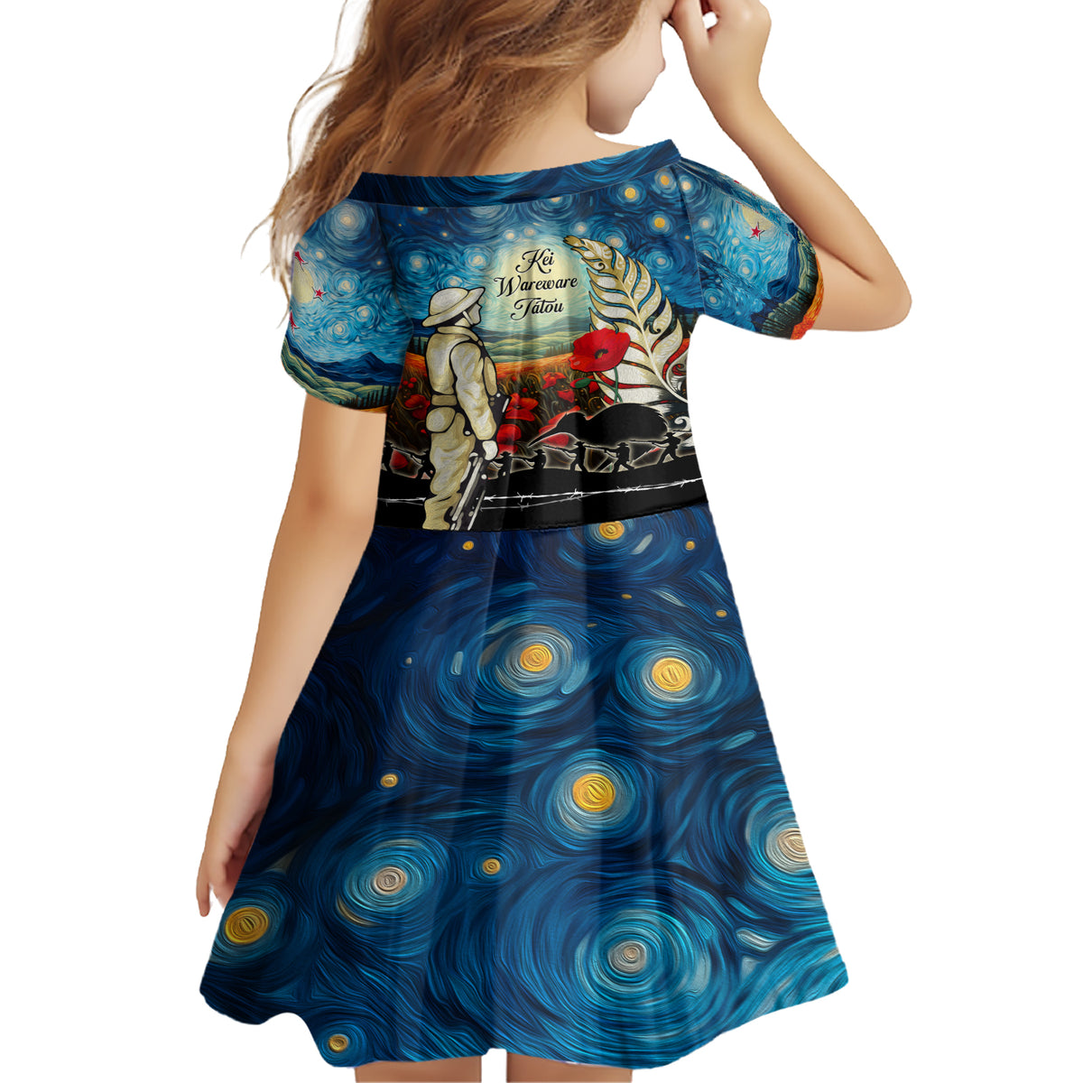 Kei Wareware Tatou New Zealand ANZAC Day Family Matching Short Sleeve Bodycon Dress and Hawaiian Shirt Starry Night Inspo Style LT05 - Polynesian Pride