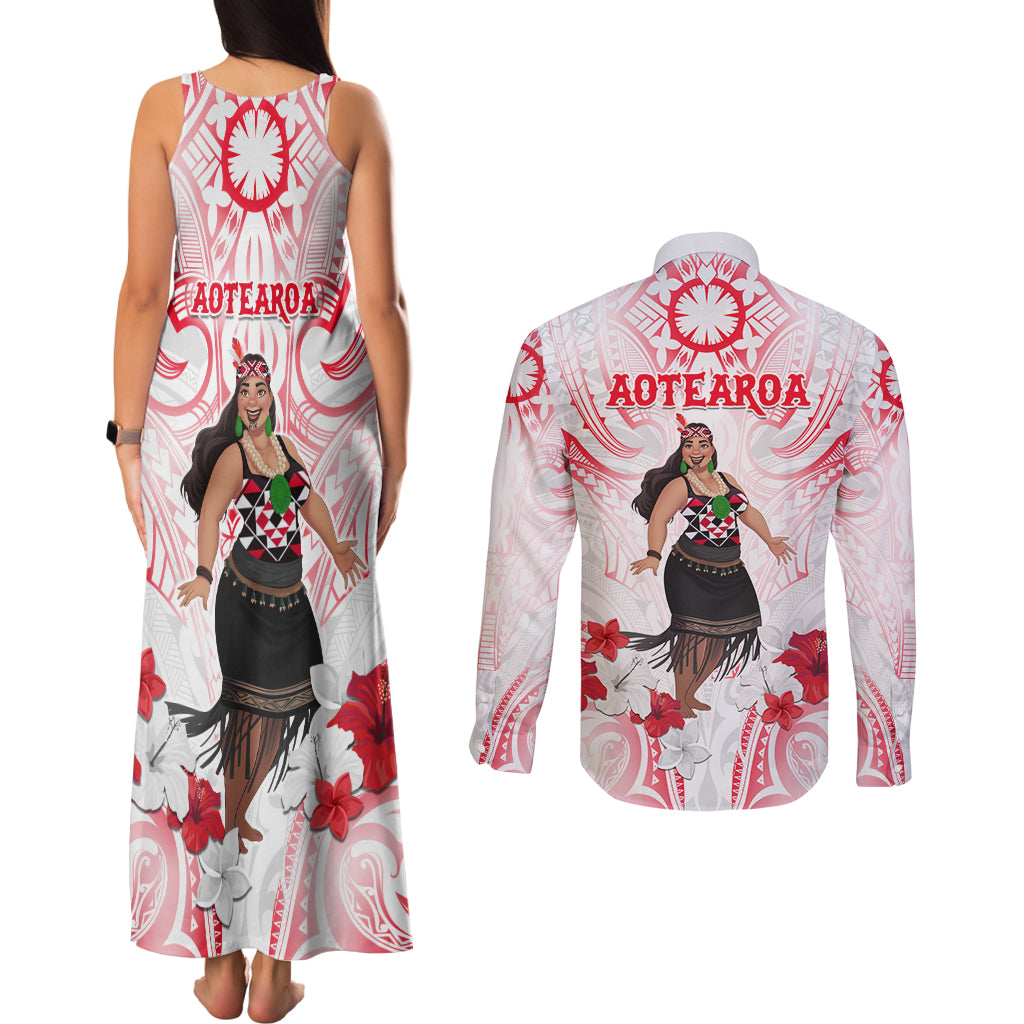 New Zealand Women's Day Couples Matching Tank Maxi Dress and Long Sleeve Button Shirt Maori Wahine Polynesian Pattern LT05 - Polynesian Pride
