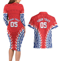 Custom Tuamotu Archipelago Couples Matching Long Sleeve Bodycon Dress and Hawaiian Shirt Polynesian Tribal Tattoo LT05 - Polynesian Pride