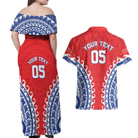 Custom Tuamotu Archipelago Couples Matching Off Shoulder Maxi Dress and Hawaiian Shirt Polynesian Tribal Tattoo LT05 - Polynesian Pride