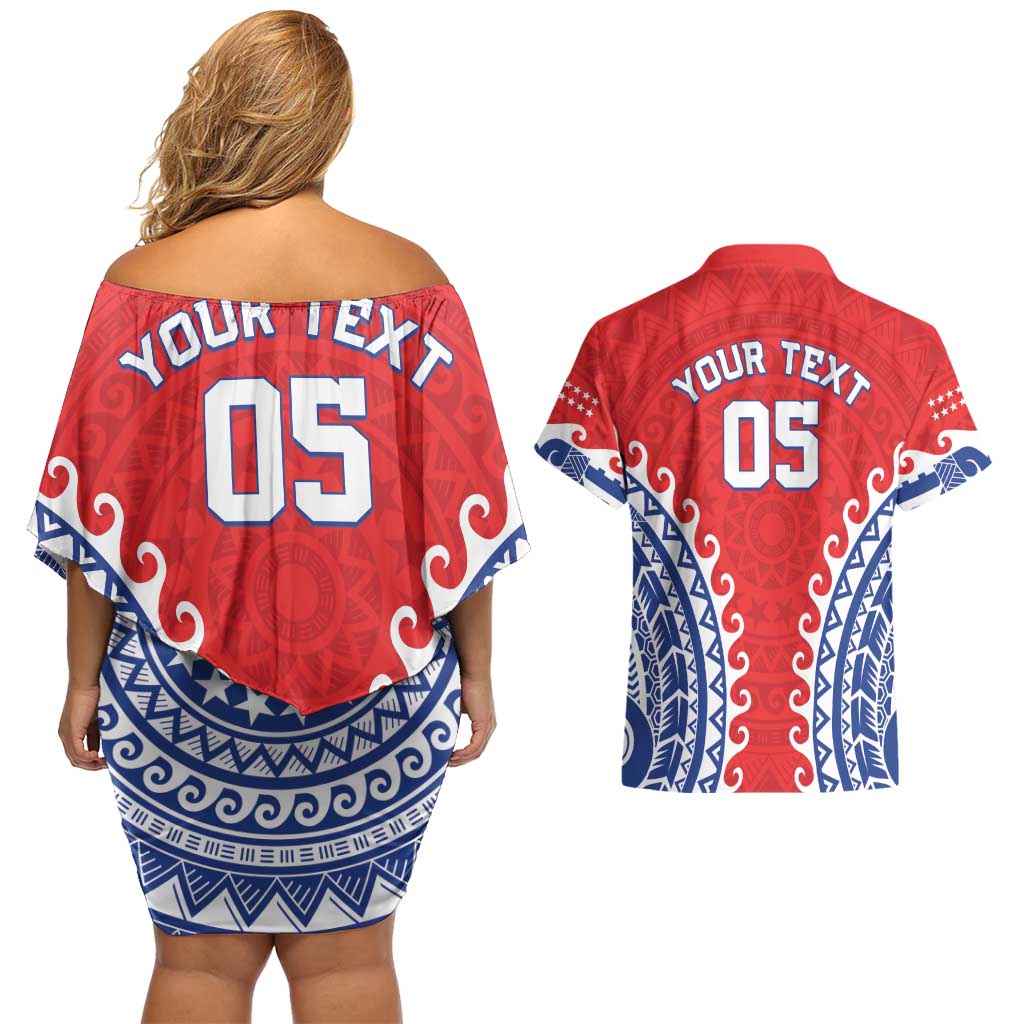Custom Tuamotu Archipelago Couples Matching Off Shoulder Short Dress and Hawaiian Shirt Polynesian Tribal Tattoo LT05 - Polynesian Pride