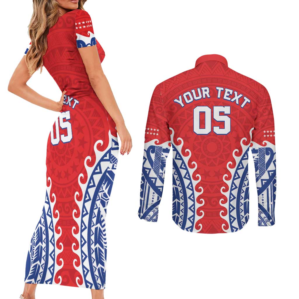 Custom Tuamotu Archipelago Couples Matching Short Sleeve Bodycon Dress and Long Sleeve Button Shirt Polynesian Tribal Tattoo LT05 - Polynesian Pride