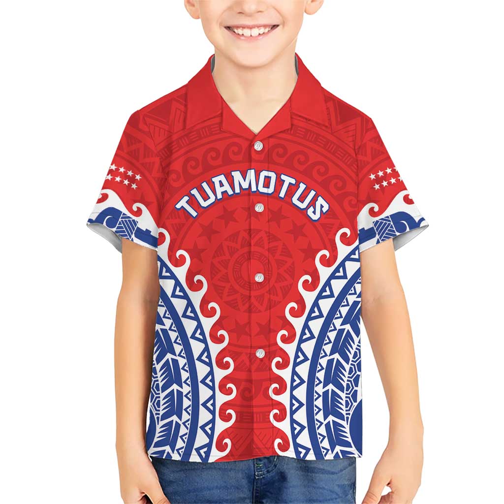 Custom Tuamotu Archipelago Family Matching Long Sleeve Bodycon Dress and Hawaiian Shirt Polynesian Tribal Tattoo LT05 Son's Shirt Red - Polynesian Pride