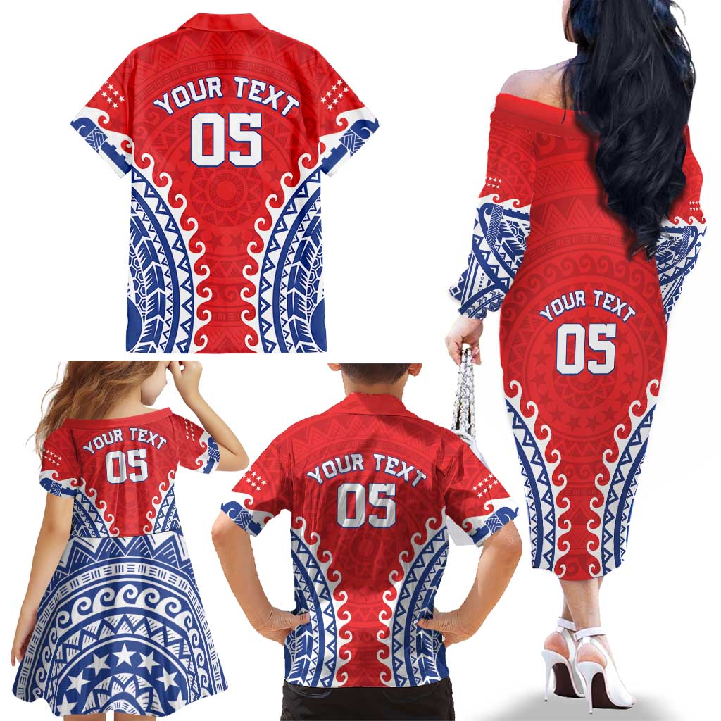 Custom Tuamotu Archipelago Family Matching Off The Shoulder Long Sleeve Dress and Hawaiian Shirt Polynesian Tribal Tattoo LT05 - Polynesian Pride