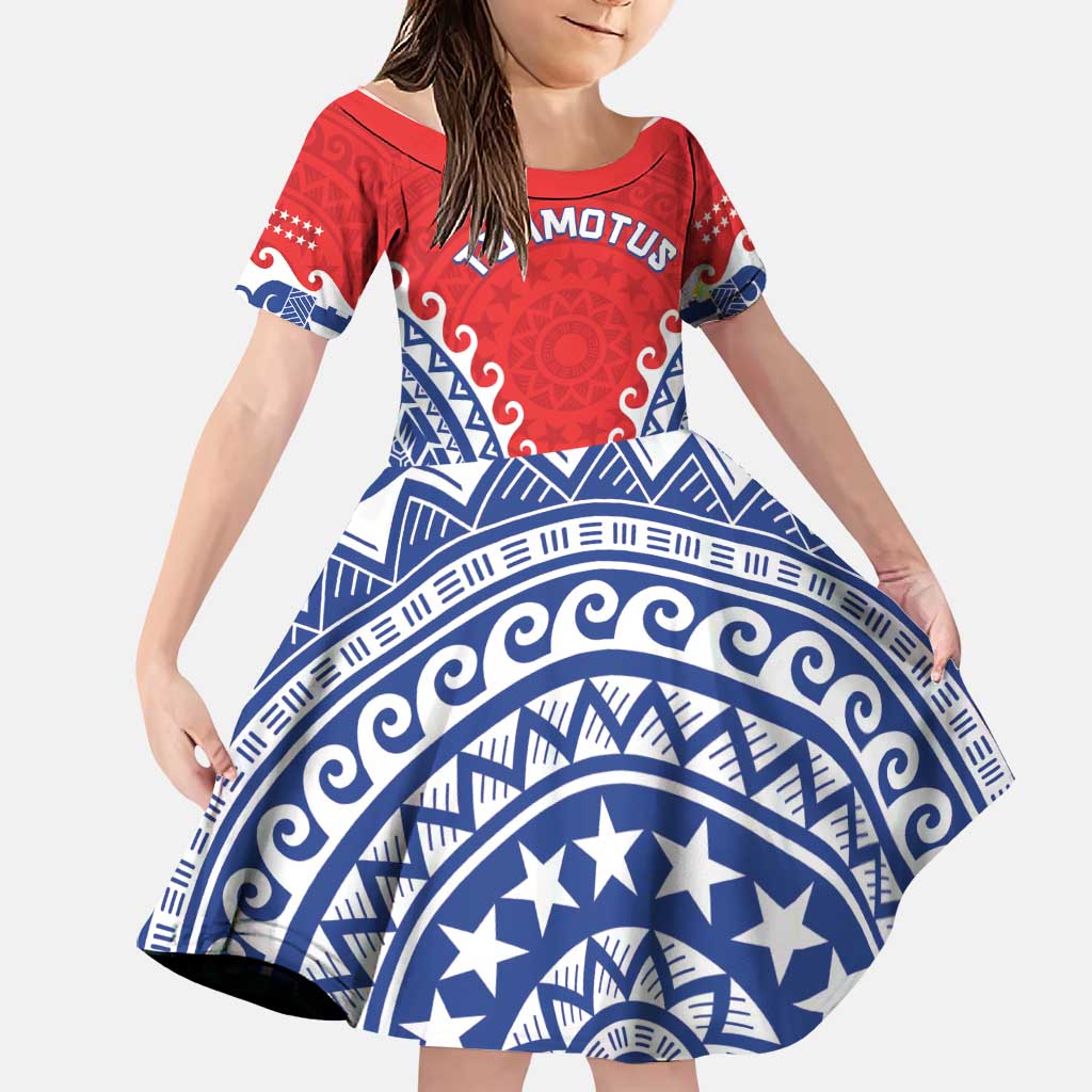 Custom Tuamotu Archipelago Family Matching Off Shoulder Maxi Dress and Hawaiian Shirt Polynesian Tribal Tattoo LT05 Daughter's Dress Red - Polynesian Pride