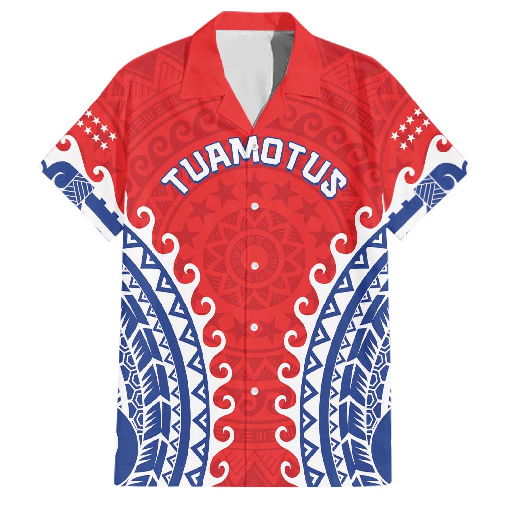 Custom Tuamotu Archipelago Family Matching Off Shoulder Maxi Dress and Hawaiian Shirt Polynesian Tribal Tattoo LT05 Dad's Shirt - Short Sleeve Red - Polynesian Pride