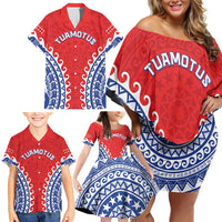 Custom Tuamotu Archipelago Family Matching Off Shoulder Short Dress and Hawaiian Shirt Polynesian Tribal Tattoo LT05 - Polynesian Pride