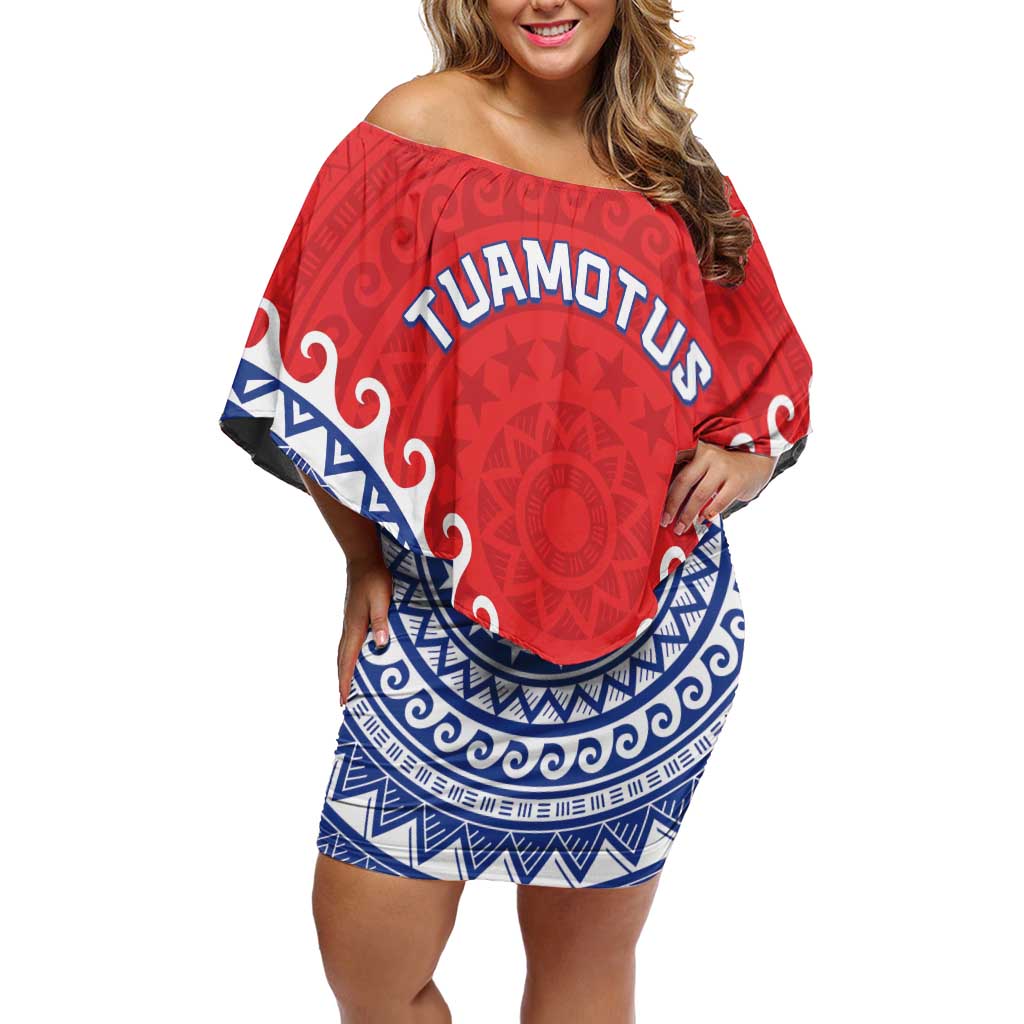 Custom Tuamotu Archipelago Family Matching Off Shoulder Short Dress and Hawaiian Shirt Polynesian Tribal Tattoo LT05 Mom's Dress Red - Polynesian Pride