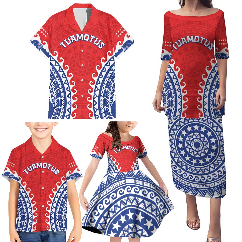 Custom Tuamotu Archipelago Family Matching Puletasi and Hawaiian Shirt Polynesian Tribal Tattoo LT05 - Polynesian Pride