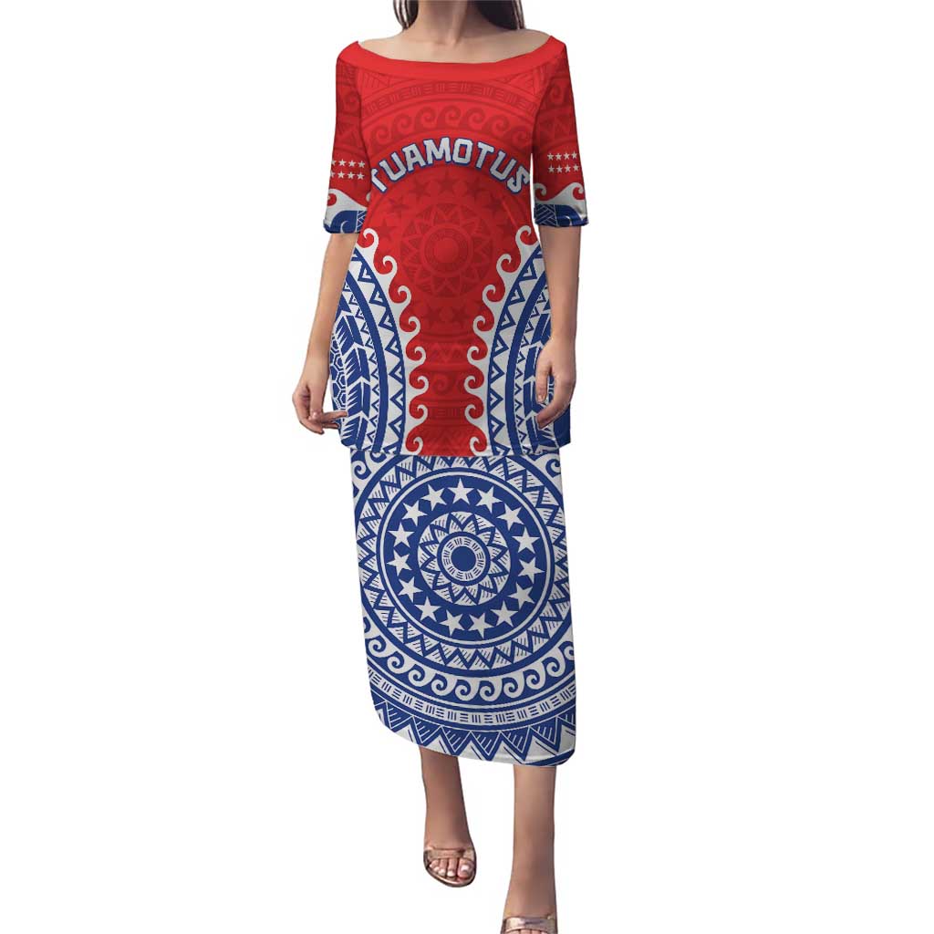 Custom Tuamotu Archipelago Family Matching Puletasi and Hawaiian Shirt Polynesian Tribal Tattoo LT05 Mom's Dress Red - Polynesian Pride