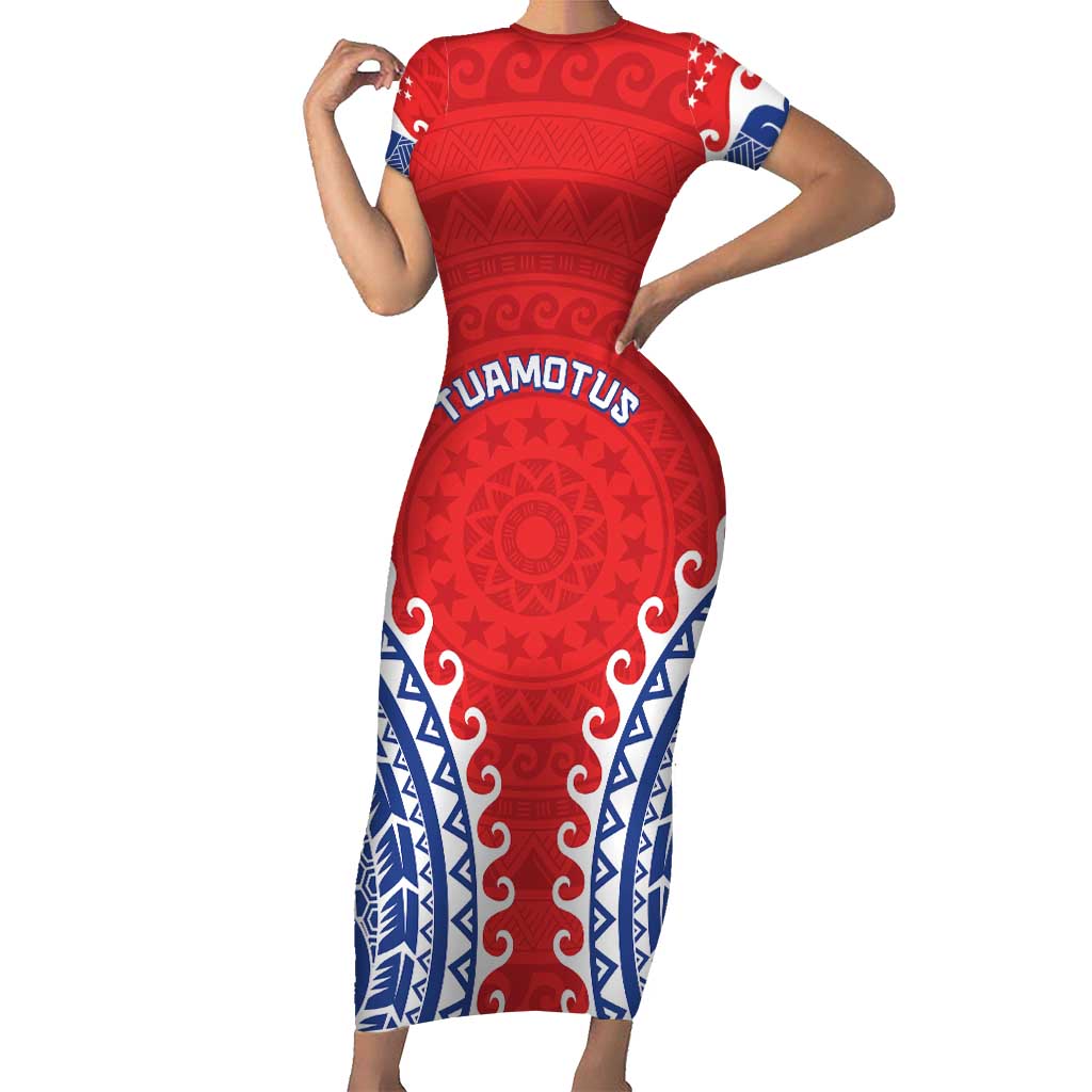 Custom Tuamotu Archipelago Family Matching Short Sleeve Bodycon Dress and Hawaiian Shirt Polynesian Tribal Tattoo LT05 Mom's Dress Red - Polynesian Pride