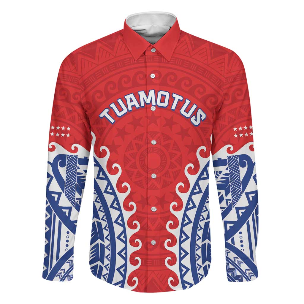 Custom Tuamotu Archipelago Family Matching Tank Maxi Dress and Hawaiian Shirt Polynesian Tribal Tattoo LT05 Dad's Shirt - Long Sleeve Red - Polynesian Pride