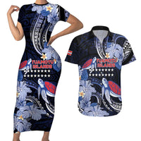 Tuamotu Islands Couples Matching Short Sleeve Bodycon Dress and Hawaiian Shirt Polynesian Pattern With Turtle LT05 Black - Polynesian Pride