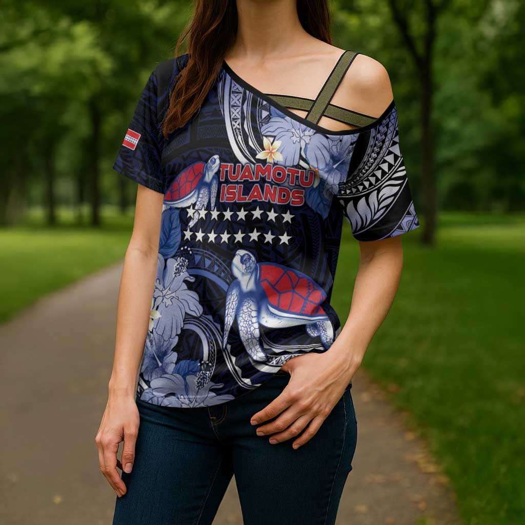 Tuamotu Islands Cross Shoulder Shirt Polynesian Pattern With Turtle