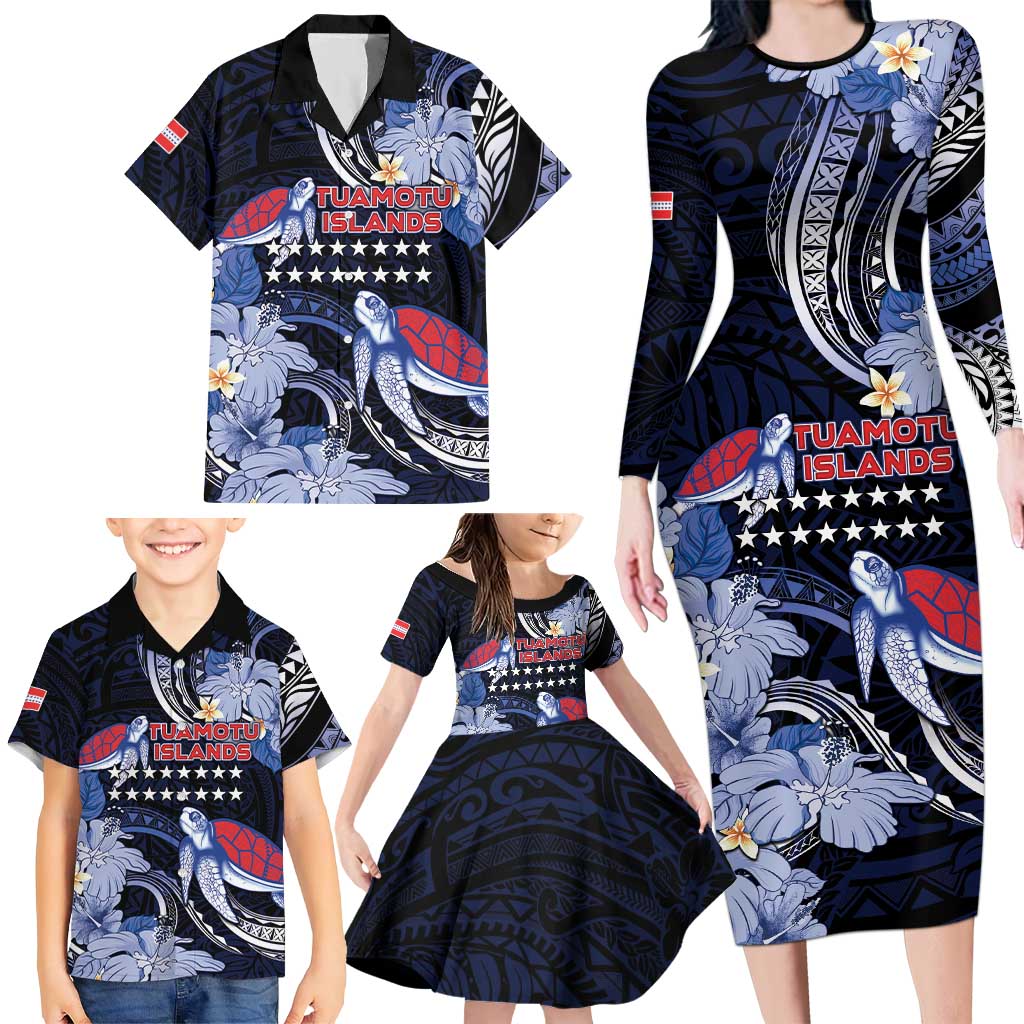 Tuamotu Islands Family Matching Long Sleeve Bodycon Dress and Hawaiian Shirt Polynesian Pattern With Turtle LT05 - Polynesian Pride