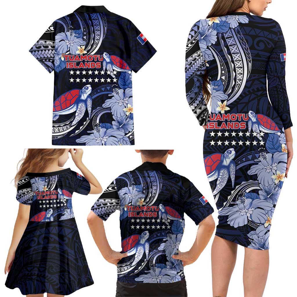 Tuamotu Islands Family Matching Long Sleeve Bodycon Dress and Hawaiian Shirt Polynesian Pattern With Turtle LT05 - Polynesian Pride