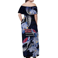 Tuamotu Islands Off Shoulder Maxi Dress Polynesian Pattern With Turtle