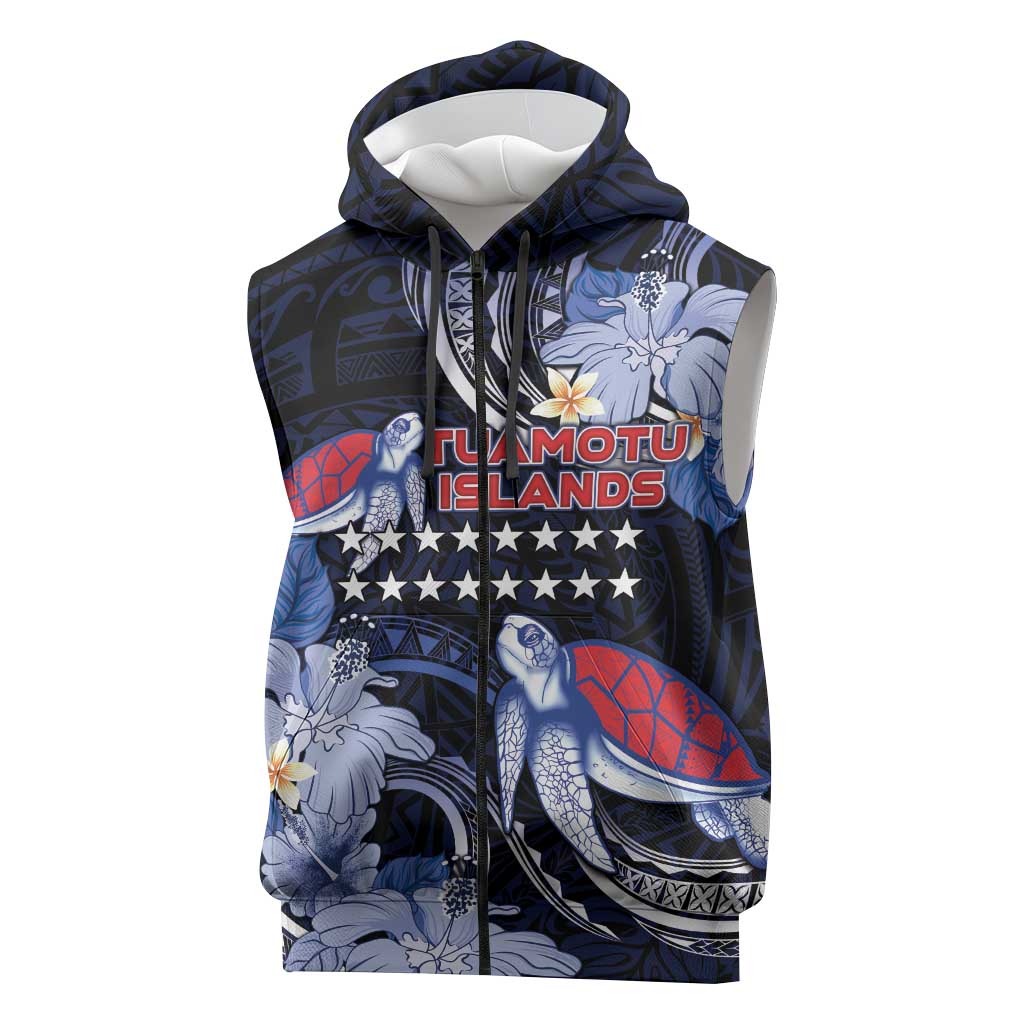 Tuamotu Islands Sleeveless Zip Hoodie Polynesian Pattern With Turtle