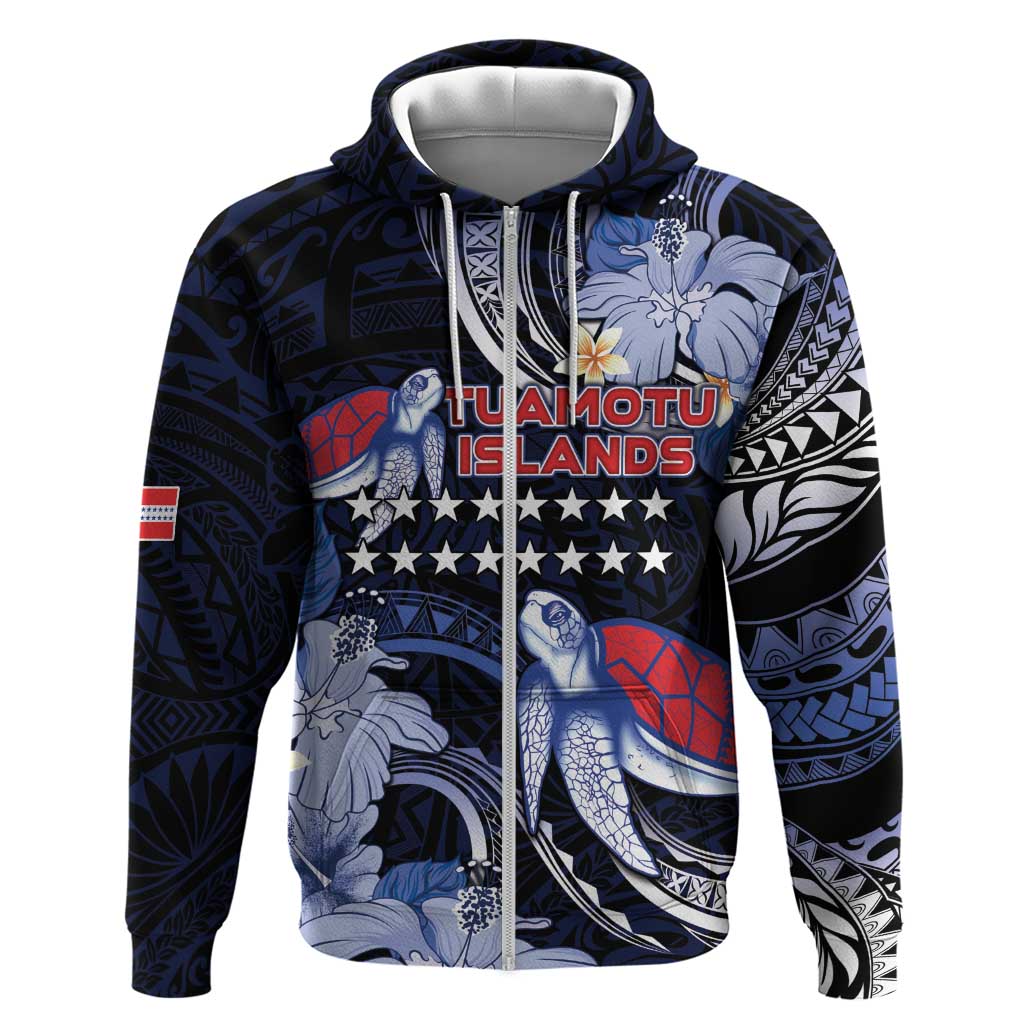 Tuamotu Islands Zip Hoodie Polynesian Pattern With Turtle