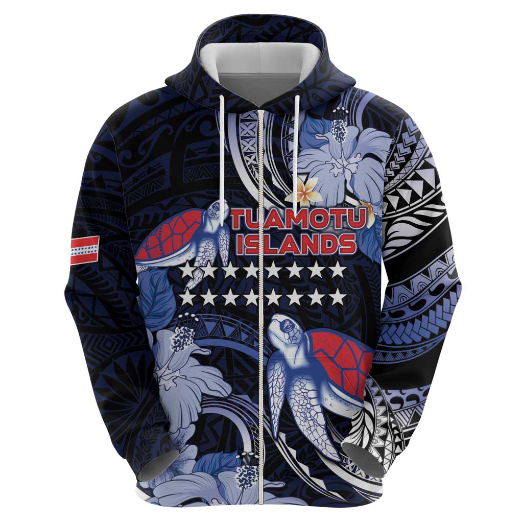 Tuamotu Islands Zip Hoodie Polynesian Pattern With Turtle