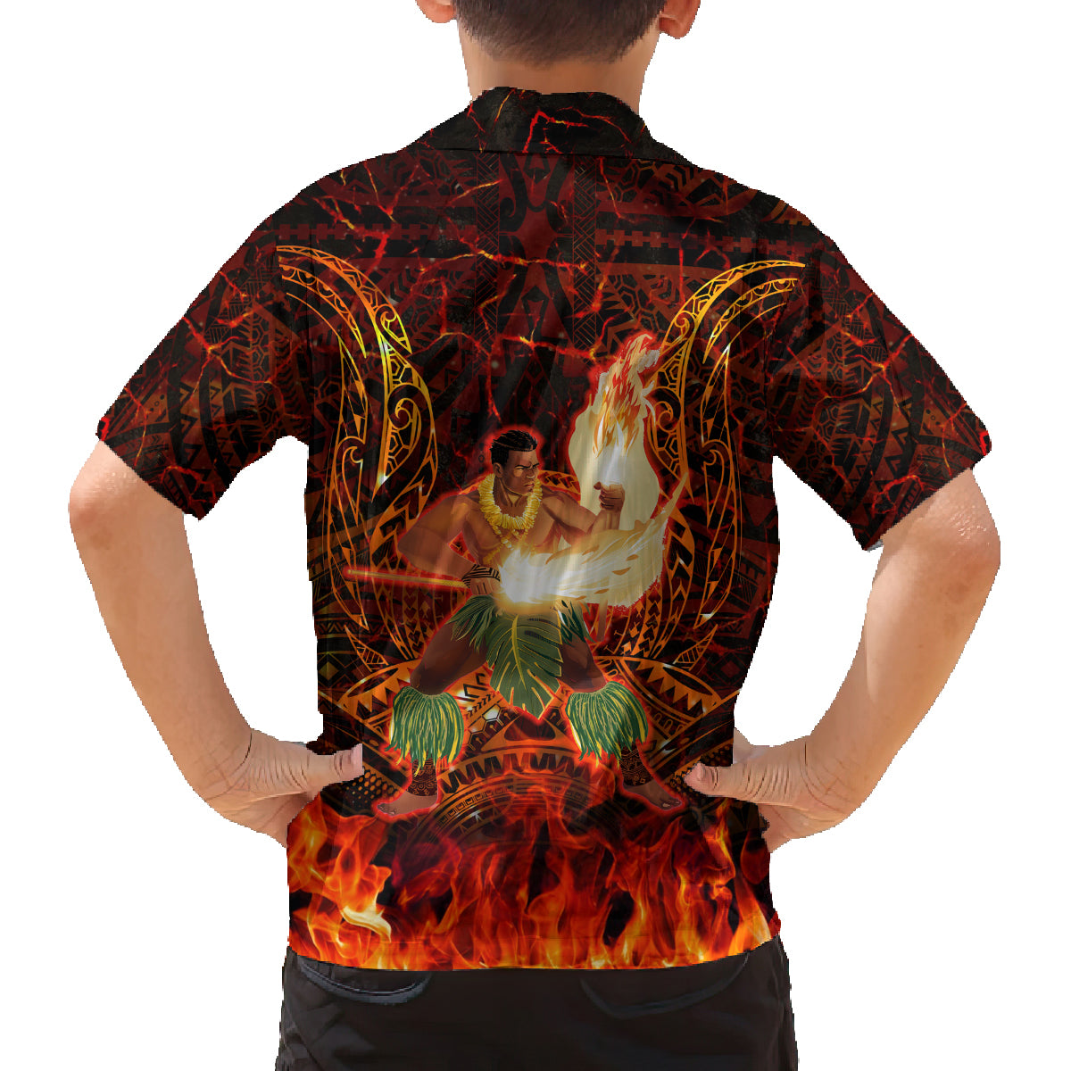 Samoa Siva Afi Festival Family Matching Long Sleeve Bodycon Dress and Hawaiian Shirt Fire Knife Dancing LT05 - Polynesian Pride