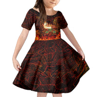 Samoa Siva Afi Festival Family Matching Off Shoulder Short Dress and Hawaiian Shirt Fire Knife Dancing LT05 Daughter's Dress Green - Polynesian Pride