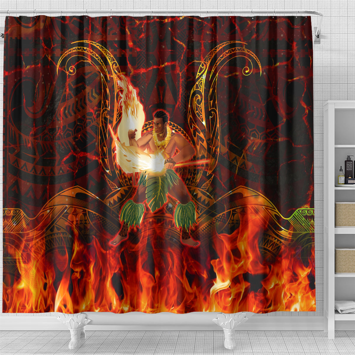 Samoa Siva Afi Festival Shower Curtain Fire Knife Dancing