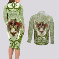 New Zealand Maori Fairy Patupaiarehe Couples Matching Long Sleeve Bodycon Dress and Long Sleeve Button Shirt Polynesian Style LT05 - Polynesian Pride