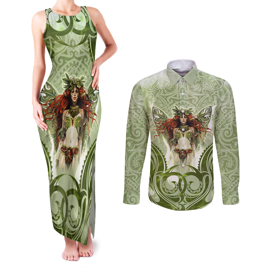 New Zealand Maori Fairy Patupaiarehe Couples Matching Tank Maxi Dress and Long Sleeve Button Shirt Polynesian Style LT05 Red - Polynesian Pride