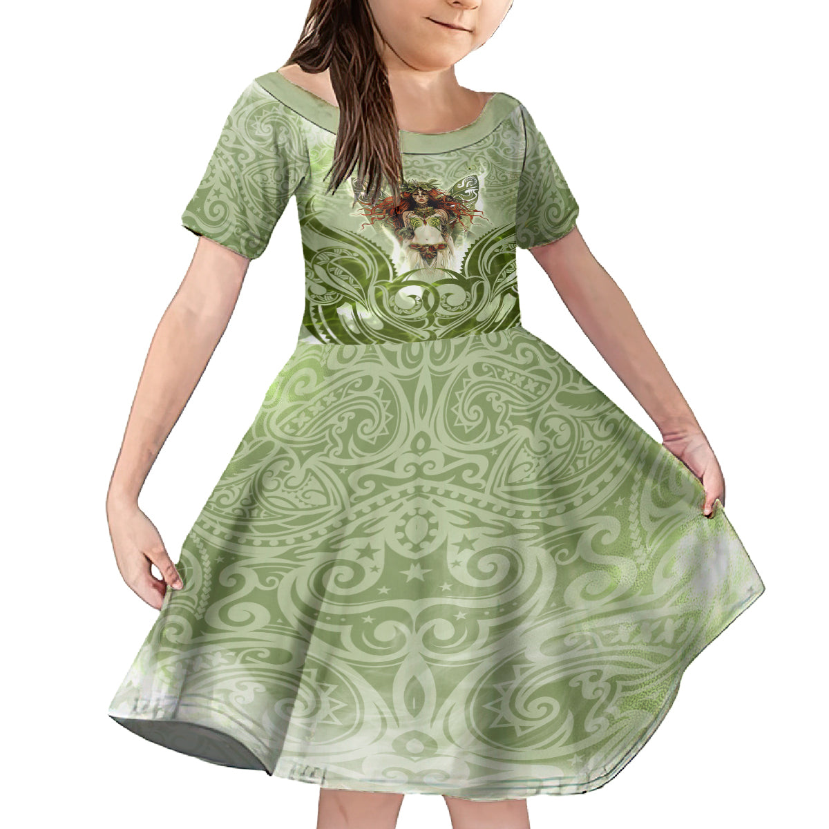 New Zealand Maori Fairy Patupaiarehe Family Matching Off Shoulder Long Sleeve Dress and Hawaiian Shirt Polynesian Style LT05 Daughter's Dress Red - Polynesian Pride