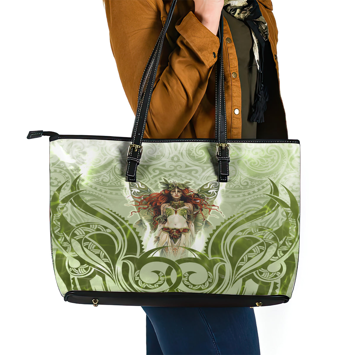 New Zealand Maori Fairy Patupaiarehe Leather Tote Bag Polynesian Style LT05 - Polynesian Pride