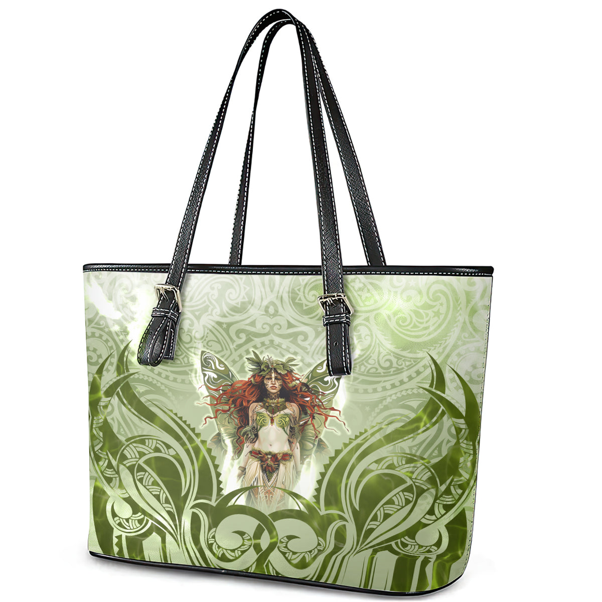 New Zealand Maori Fairy Patupaiarehe Leather Tote Bag Polynesian Style LT05 - Polynesian Pride