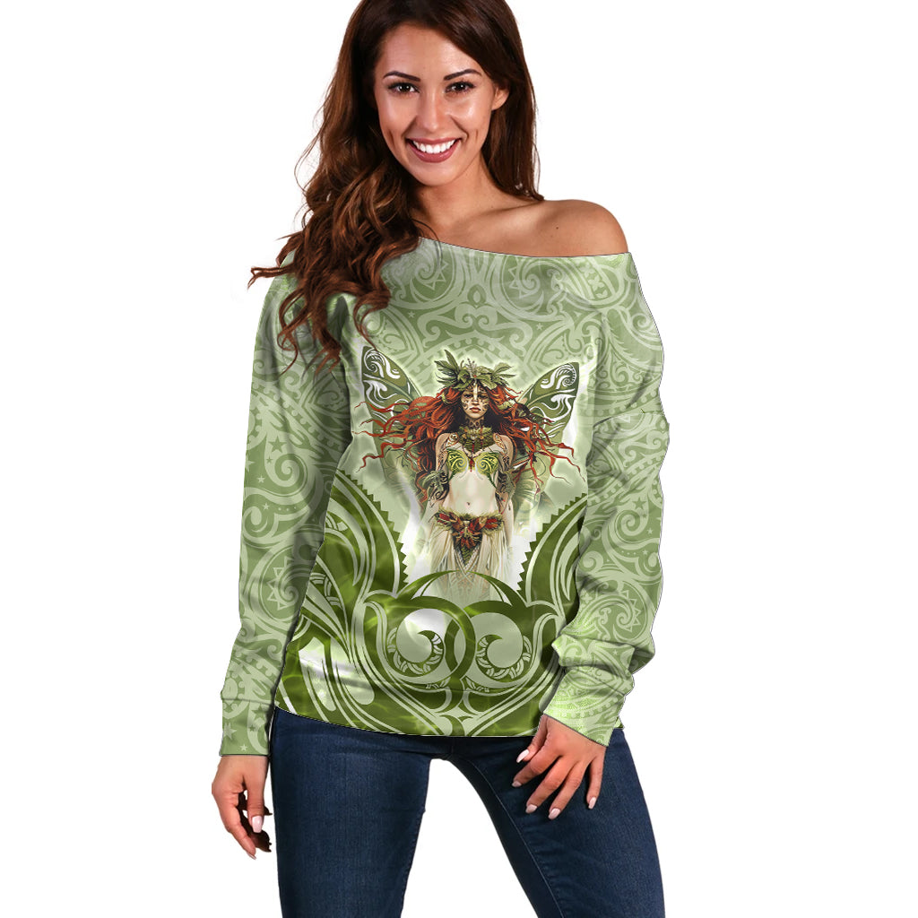 New Zealand Maori Fairy Patupaiarehe Off Shoulder Sweater Polynesian Style LT05 Women Red - Polynesian Pride