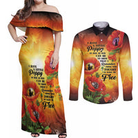 ANZAC Day Red Poppy Couples Matching Off Shoulder Maxi Dress and Long Sleeve Button Shirt Honoring The ANZAC Spirit LT05 Orange - Polynesian Pride