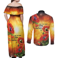 ANZAC Day Red Poppy Couples Matching Off Shoulder Maxi Dress and Long Sleeve Button Shirt Honoring The ANZAC Spirit LT05 - Polynesian Pride