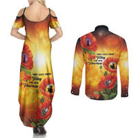 ANZAC Day Red Poppy Couples Matching Summer Maxi Dress and Long Sleeve Button Shirt Honoring The ANZAC Spirit LT05 - Polynesian Pride