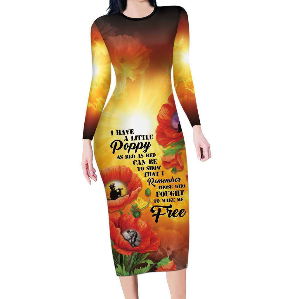 ANZAC Day Red Poppy Family Matching Long Sleeve Bodycon Dress and Hawaiian Shirt Honoring The ANZAC Spirit LT05 Mom's Dress Orange - Polynesian Pride