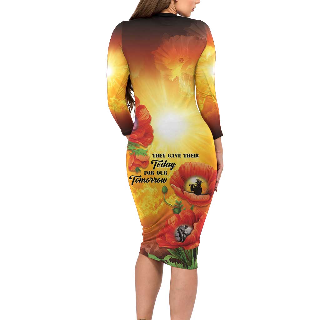 ANZAC Day Red Poppy Family Matching Long Sleeve Bodycon Dress and Hawaiian Shirt Honoring The ANZAC Spirit LT05 - Polynesian Pride