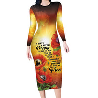 ANZAC Day Red Poppy Long Sleeve Bodycon Dress Honoring The ANZAC Spirit LT05 Long Dress Orange - Polynesian Pride