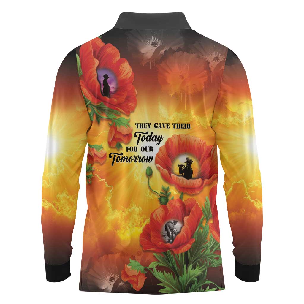 ANZAC Day Red Poppy Long Sleeve Polo Shirt Honoring The ANZAC Spirit LT05 - Polynesian Pride