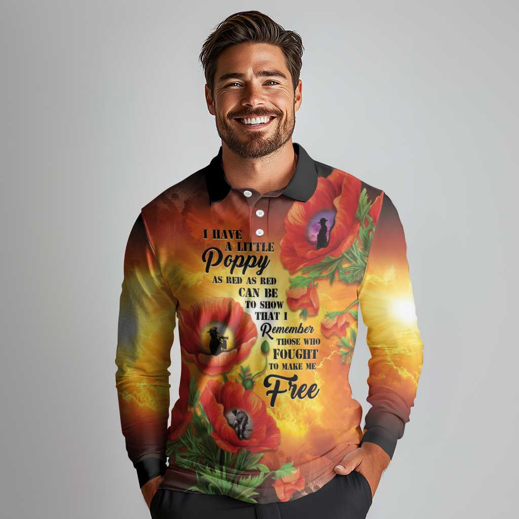 ANZAC Day Red Poppy Long Sleeve Polo Shirt Honoring The ANZAC Spirit LT05 - Polynesian Pride