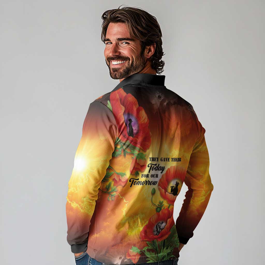 ANZAC Day Red Poppy Long Sleeve Polo Shirt Honoring The ANZAC Spirit LT05 - Polynesian Pride