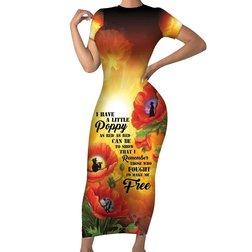 ANZAC Day Red Poppy Short Sleeve Bodycon Dress Honoring The ANZAC Spirit LT05 Long Dress Orange - Polynesian Pride