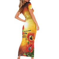 ANZAC Day Red Poppy Short Sleeve Bodycon Dress Honoring The ANZAC Spirit LT05 - Polynesian Pride