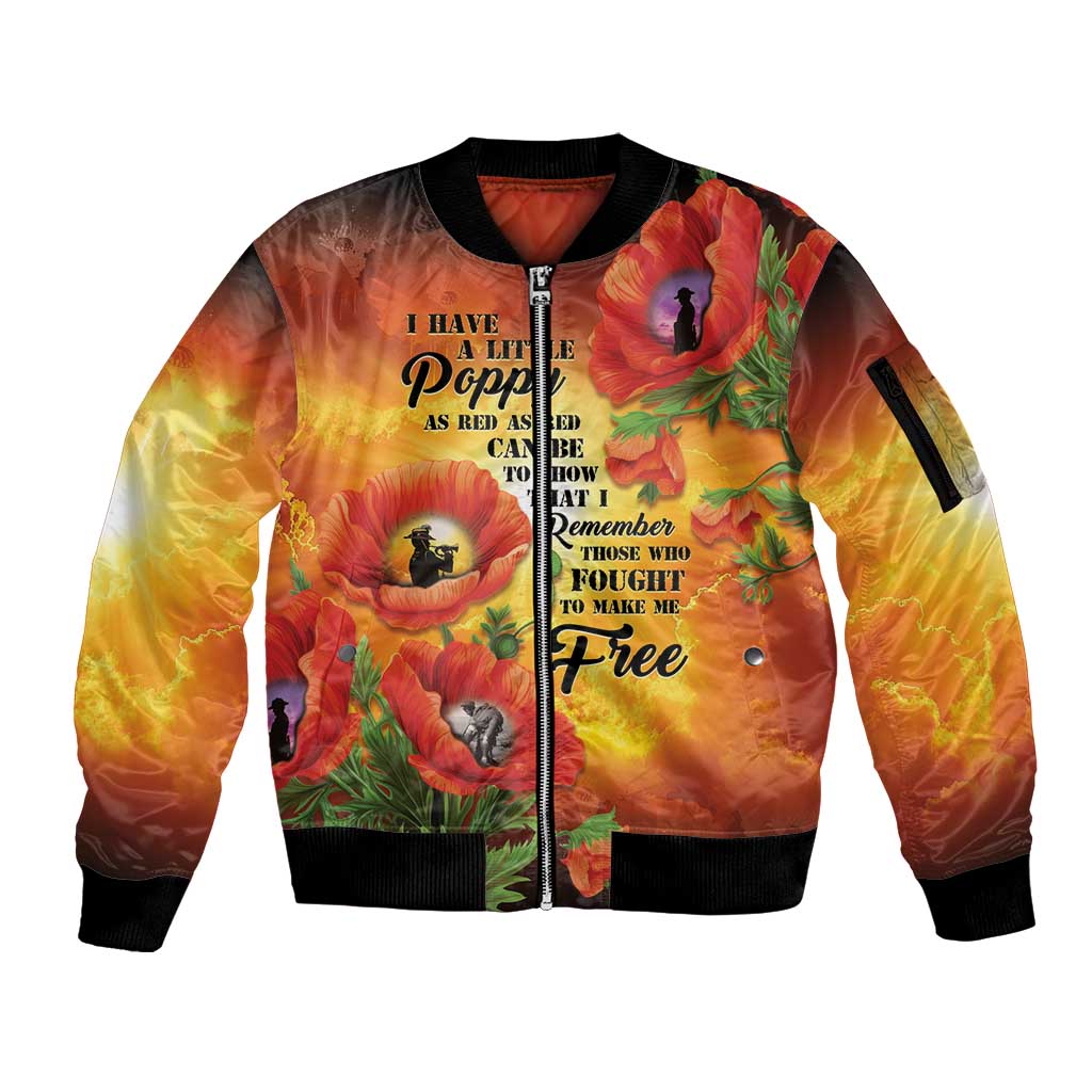 ANZAC Day Red Poppy Sleeve Zip Bomber Jacket Honoring The ANZAC Spirit LT05 Unisex Orange - Polynesian Pride