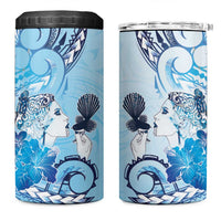 Aotearoa Maori Wahine 4 in 1 Can Cooler Tumbler Fantail Bird Blue Gold Marble LT05 One Size: 16 oz Blue - Polynesian Pride