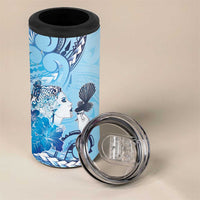 Aotearoa Maori Wahine 4 in 1 Can Cooler Tumbler Fantail Bird Blue Gold Marble LT05 - Polynesian Pride