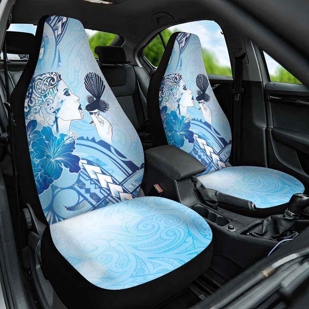 Aotearoa Maori Wahine Car Seat Cover Fantail Bird Blue Gold Marble LT05 One Size Blue - Polynesian Pride