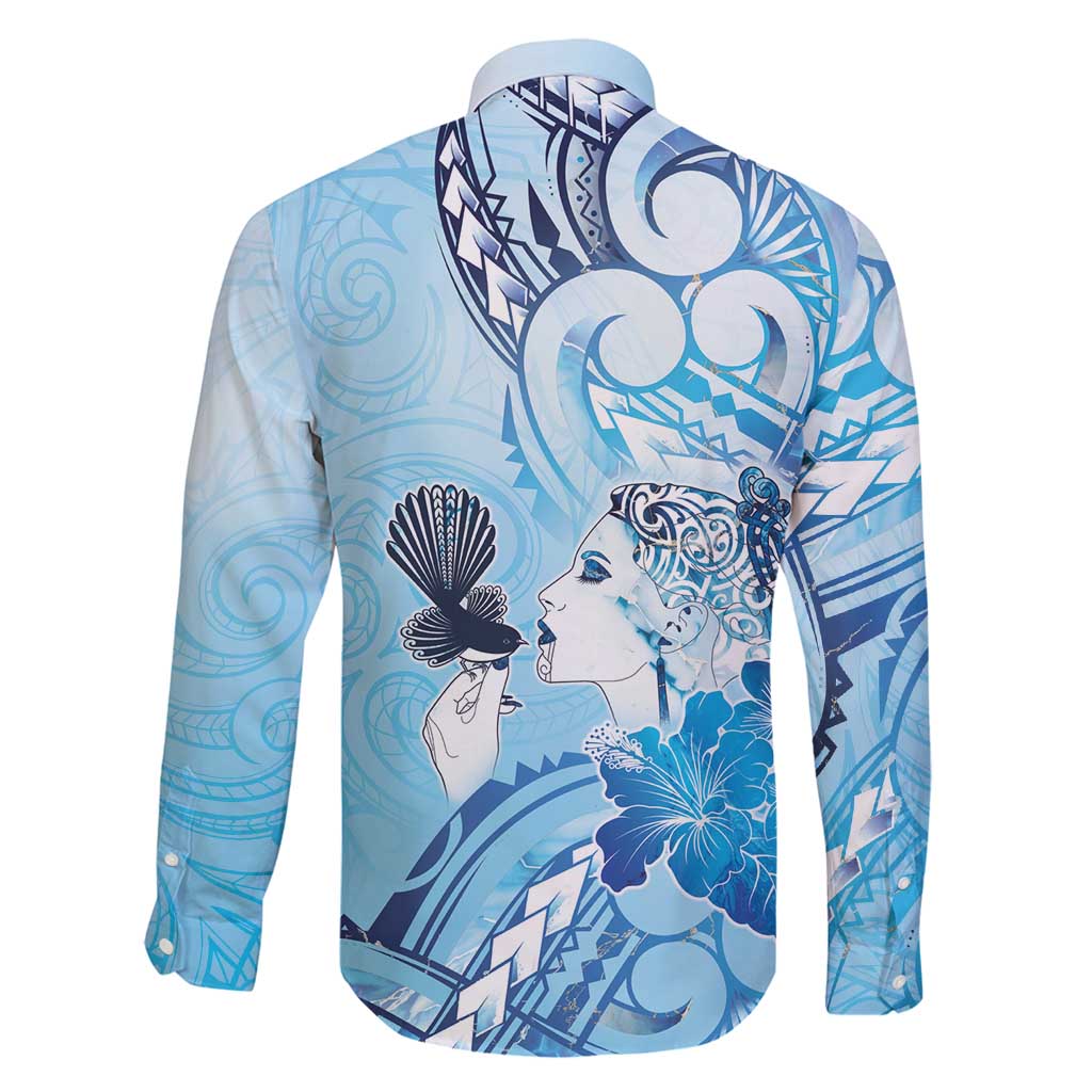 Aotearoa Maori Wahine Family Matching Mermaid Dress and Hawaiian Shirt Fantail Bird Blue Gold Marble LT05 - Polynesian Pride