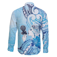 Aotearoa Maori Wahine Family Matching Mermaid Dress and Hawaiian Shirt Fantail Bird Blue Gold Marble LT05 - Polynesian Pride